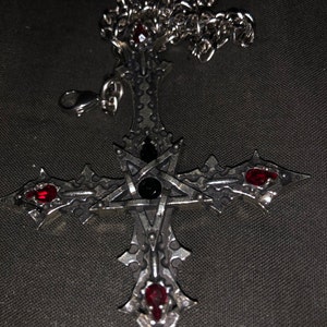 Inverted Gothic Cross Pendant With Inverted Pentagram and
