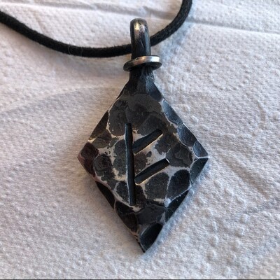 Forged Iron Fehu Feoh Fe Rune Viking Amulet Runic Nordic Pendant ...