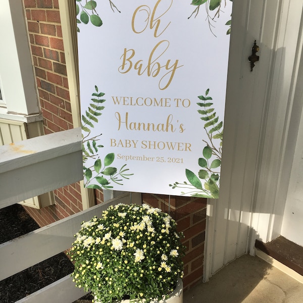 PRINTABLE Greenery Oh Baby Welcome Sign, Baby Shower Welcome Sign ...