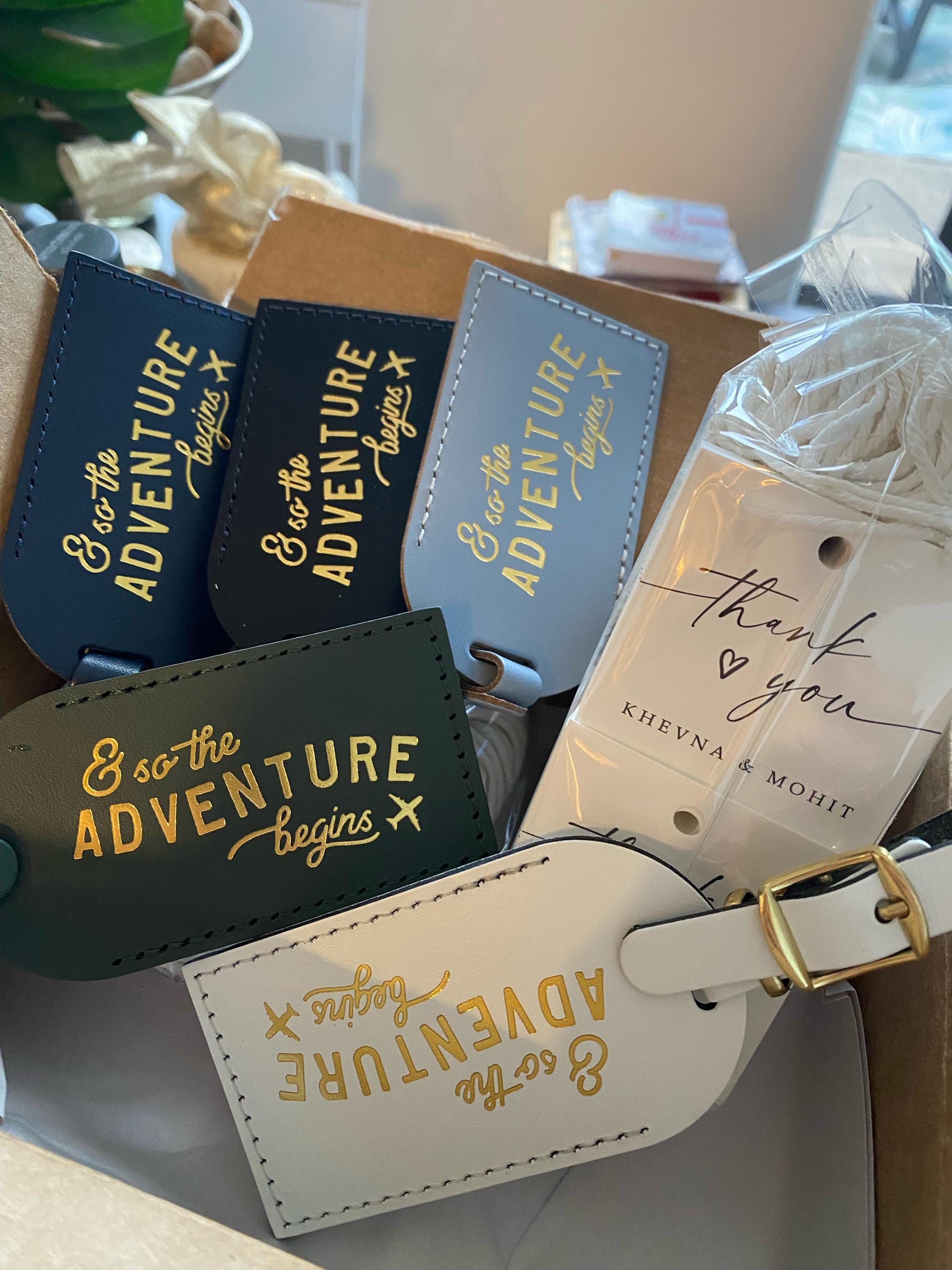 Bulk Wedding Favors Luggage Tags Unique Gifts, Bridesmaid Gift, Save the Date, or Bridal Party Shower - And So the Adventure Begins Travel