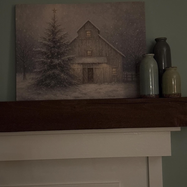 Rustic Christmas Barn Wall Art, Snowy Winter Barn Scene Canvas Print ...
