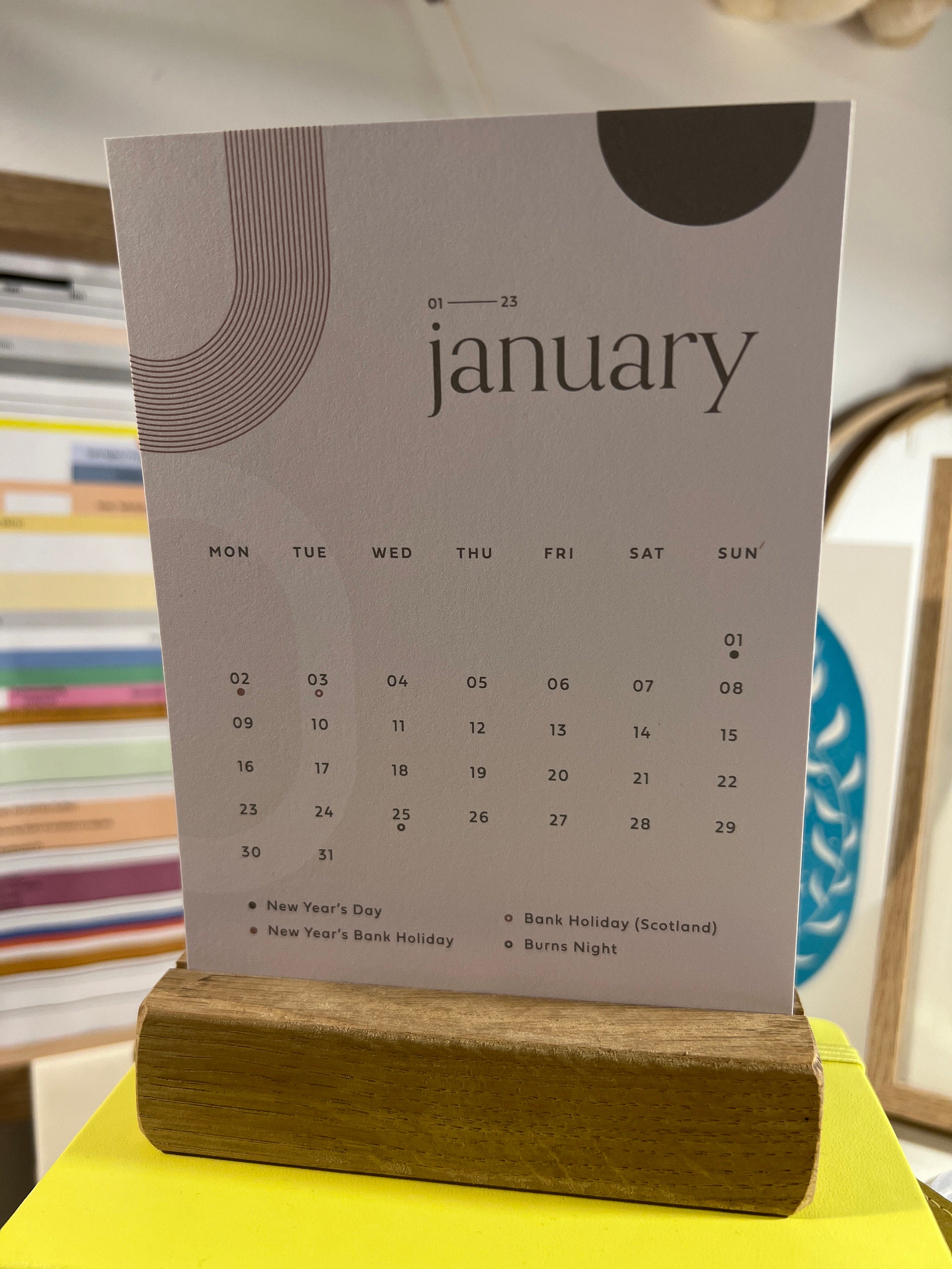 2025 Desk Calendar with Holder | 12 Month Calendar, Monthly Calendar, Office Desk Decor, Small Desktop Calendar, Wavy Colour Block