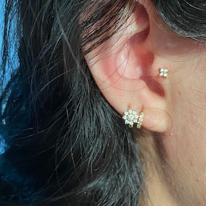 Flower Cartilage Gold Hoop Earrings • tragus earrings • tiny hoop earrings • rose gold cartilage hoop• helix hoop • small hoop earrings photo