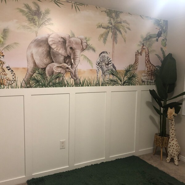 Kids Wallpaper Peel and Stick | Safari Animals With Baby Wall Mural - Etsy