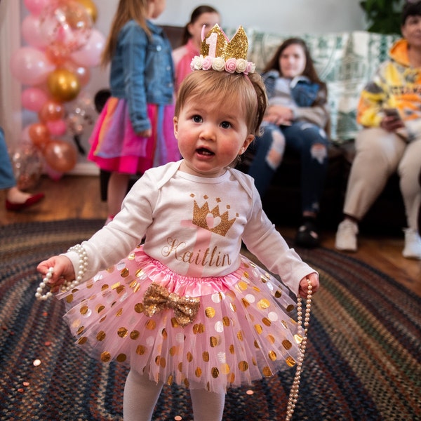 Personalized 1st Birthday Princess outfit - Gold Glitter and Light Pink