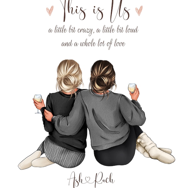 Custom Friend Prints, Friends Portrait Illustration, Personalised Wall ...