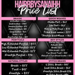 Price List Price List Template DIY Small Business Pricing Guide Sheet