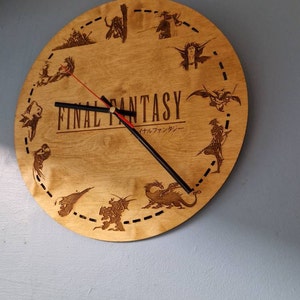 Final Fantasy Inspired Wooden Wall Clock - Lasercut and