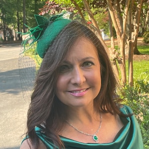 Emerald Green Wool Felt Fascinator: Vintage 1940s Teardrop  display picture 2
