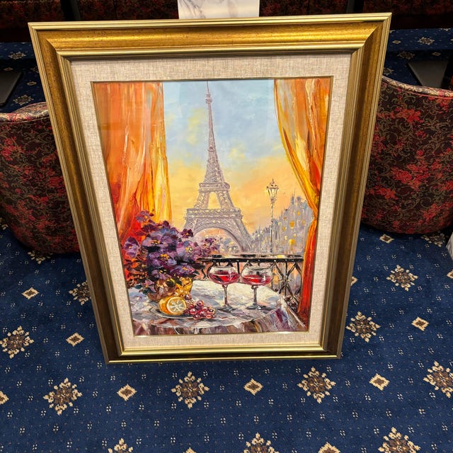 パリのカフェ絵画 オリジナルフレンチビストロアート ワイングラス絵画