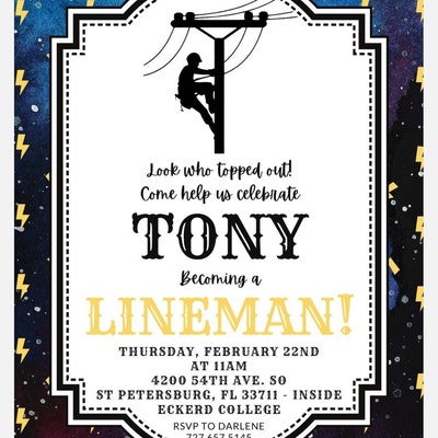 Lineman Birthday Invitation First Birthday Party Invite Journeyman ...