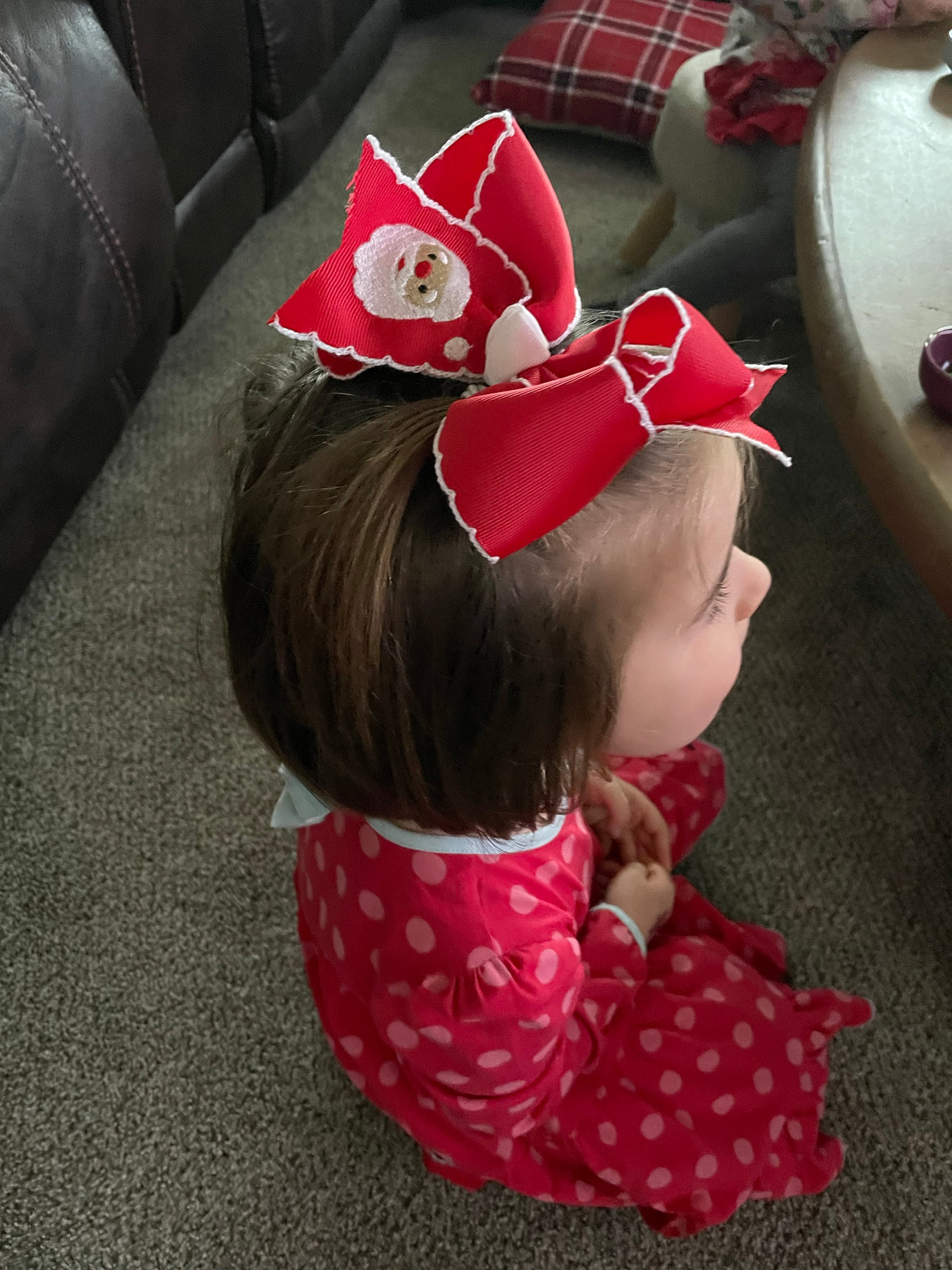 Embroidered Christmas bows-Santa hairbow-Reindeer hairbow-Snowman Hairbow- custom hairbows-hoilday hairbows- moonstitch hairbows- hair-bow--