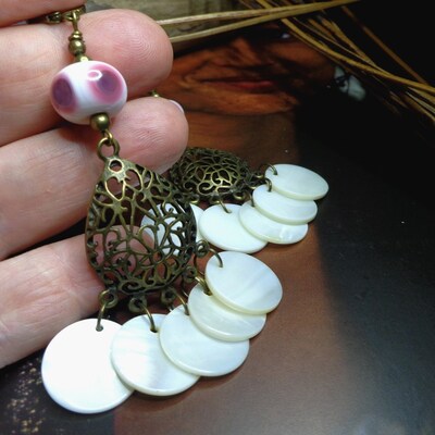 Collier Pendentif Argent Et Or 24ct Avec Nacre Et Citrines - Marque Bimonia, Neuf Avec étiquettes