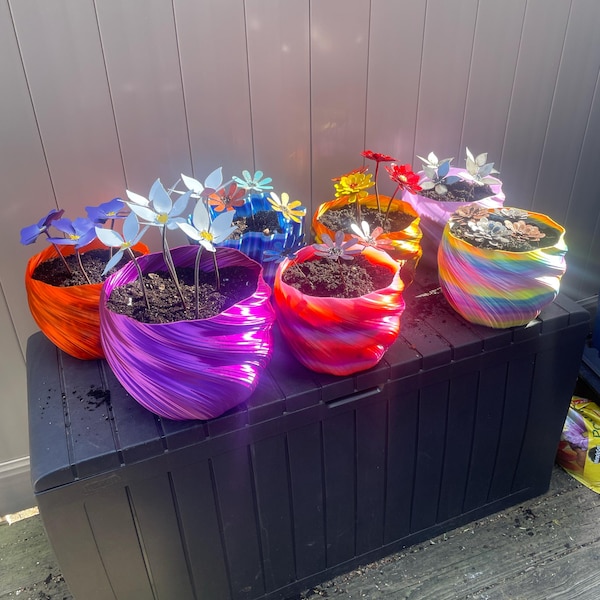 Metal Zinnia Flower Pot Insert: Colorful Steel Blooms, No Watering - Etsy