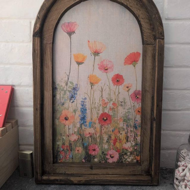 Flower Art in Arched Wood Frame | Farmhouse Botanical Wall Decor