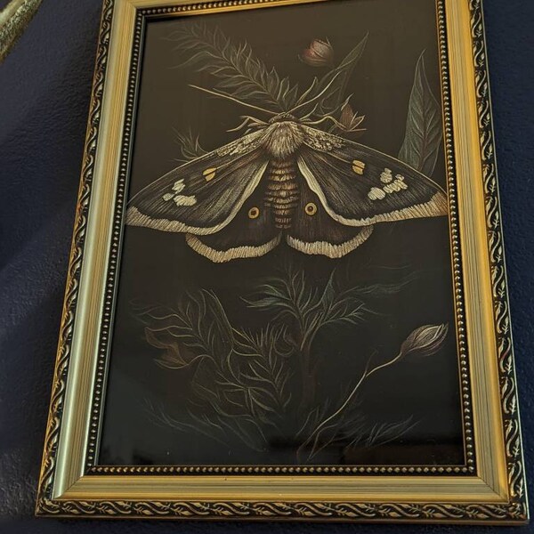 Botanical Moth | Dark Cottagecore Wall Art, Moody Floral Printable ...
