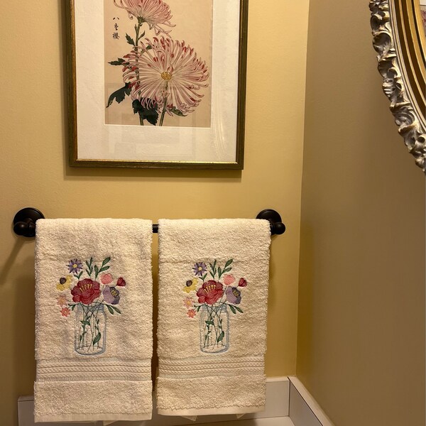 Embroidered Hand Towel, Wildflowers, Cream Colored Hand Towel, 16 X 29 ...