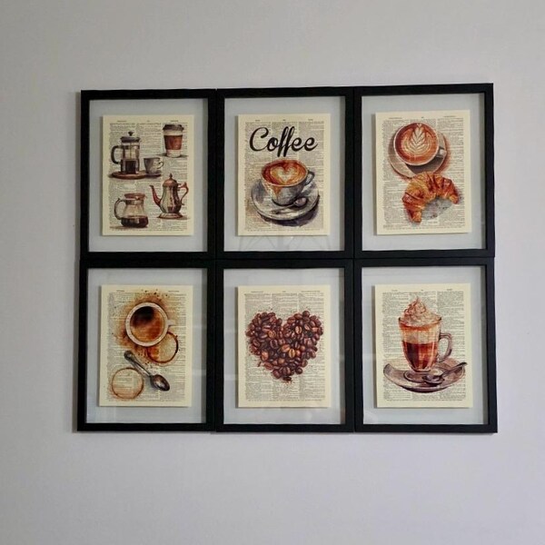 set of 6 kitchen prints coffee print set kitchen art... Coffee Print Set of 6 Coffee Poster Coffee Wall Art Kitchen Decor ...