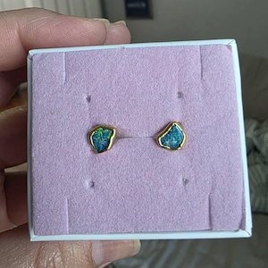 Customer photo from Leslie, Dainty Raw Australian Opal Stud Earrings