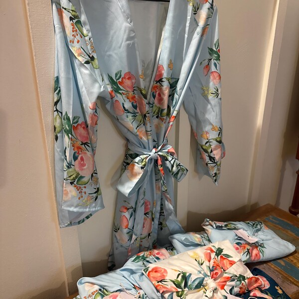 Premium Light Blue Bridesmaids Robes - Dreamy Angel Song Pattern - Soft ...