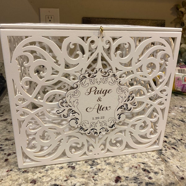 Personalized Wedding Card Box With Slot Lock Wedding Money Box Rustic ...