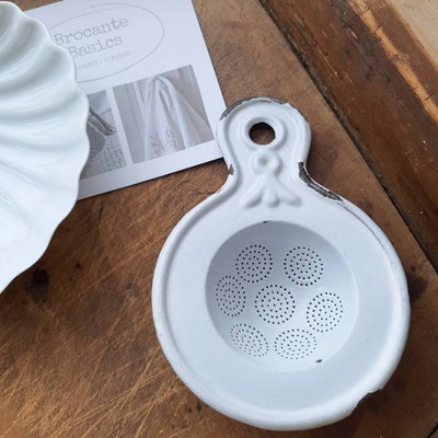 Vintage French Enamelware Pot Lid Rack, Rustic Blue Enamel Triangle ...