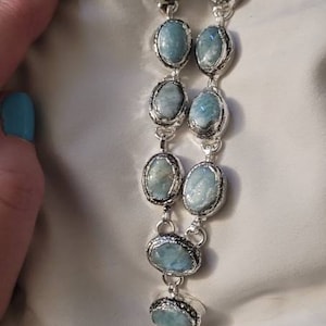 Collana in Larimar, Collana in Larimar con pietra preziosa naturale, realizzata a mano in argento sterling 925, realizzata a mano, per donne, collana da regalo - Italia