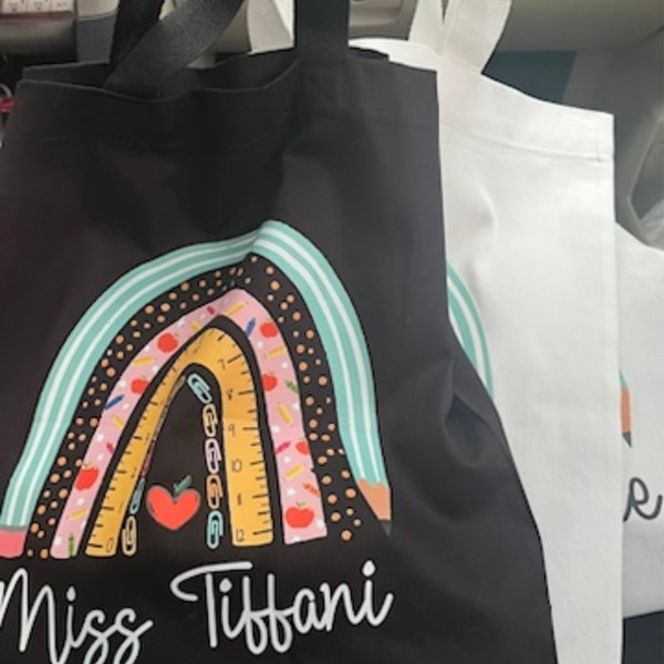 Personalized Teacher Tote Bag, Boho Rainbow Teacher Gift - Etsy