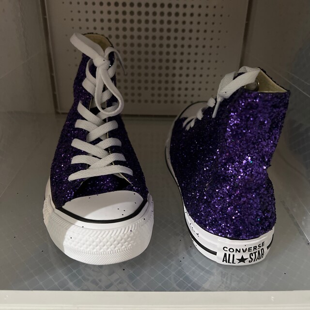 Black and clearance purple glitter converse