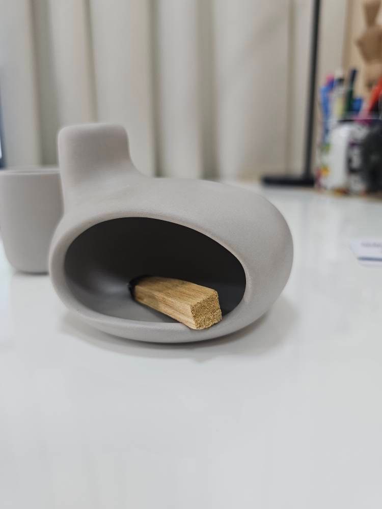 Palo Santo Holder & Matchstick Holder Set, Cone Incense Burner, Handmade Modern Ceramic Chiminea Incense Holder, Meditation Gift