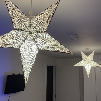 Light up white paper christmas star with led battery lights
