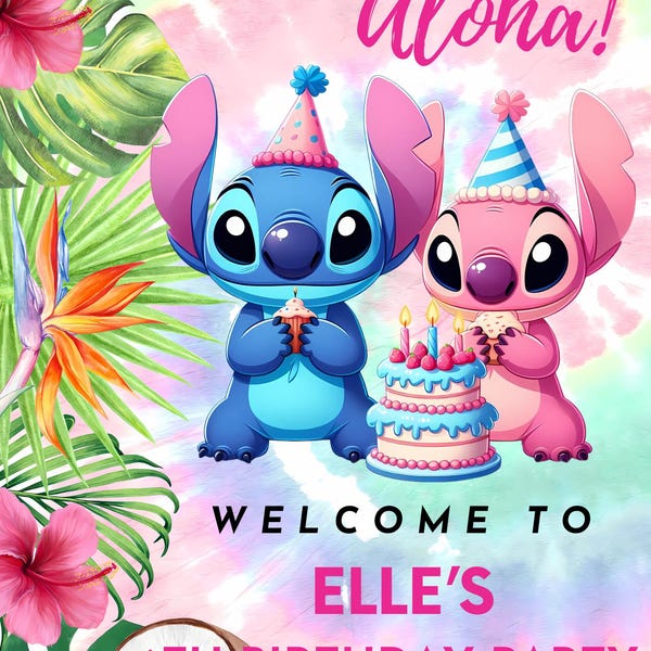 Stitch Welcome Spring Stitch Birthday Welcome Sign, Printable Lilo and Stitch Poster, Kids ...