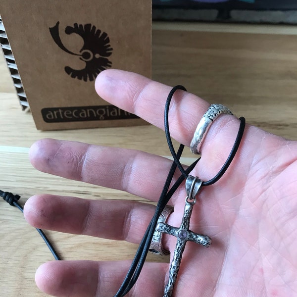 Collana croce doppia zirconi acciaio supermirror 2,5x2 cm | vendita