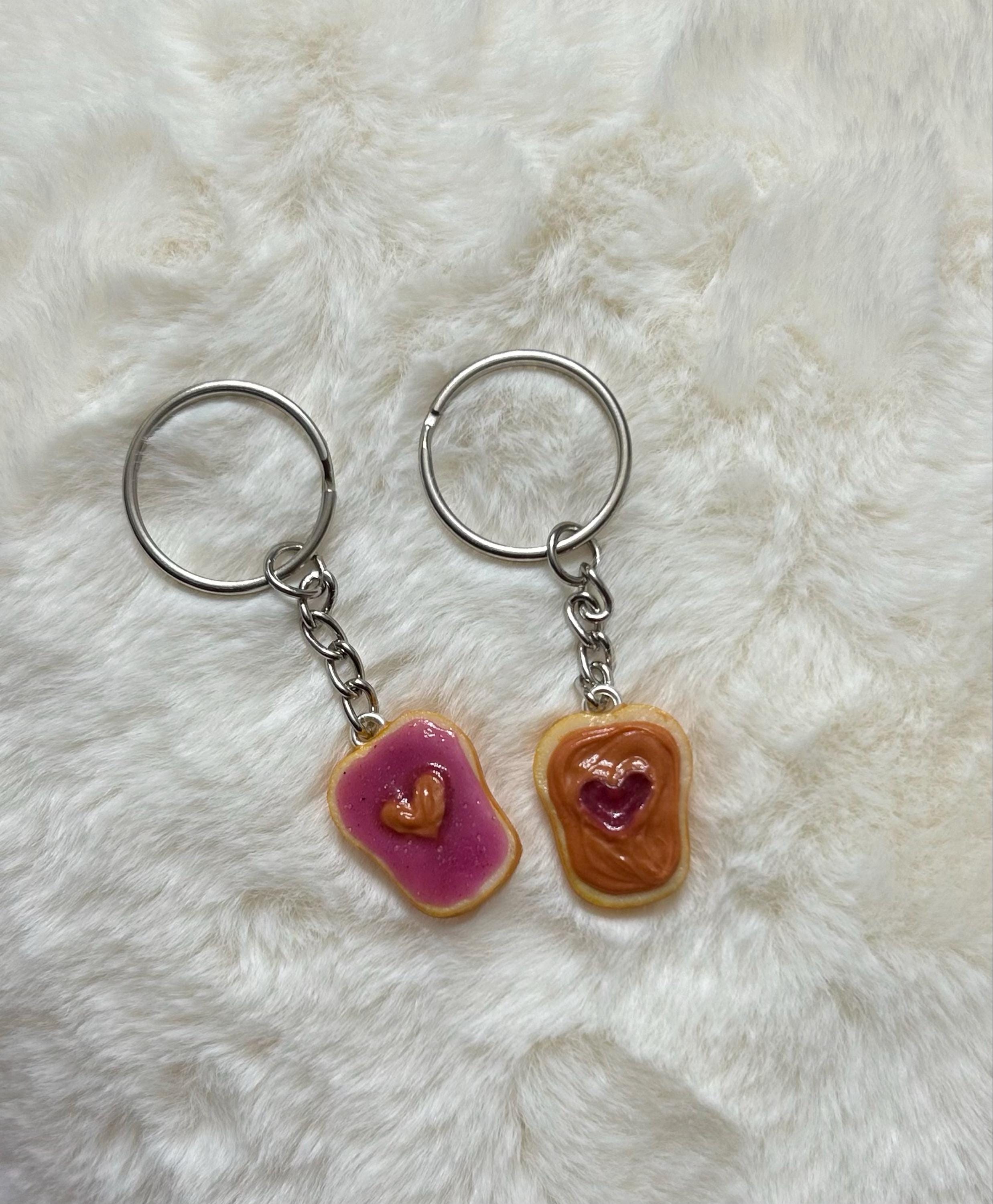 Peanut Butter and Jelly Heart Keychain Set, Grape, Best Friend&#39;s Keychains (or Phone Charms), Great Gift for Mom, Daughter, Sister, Cute :D