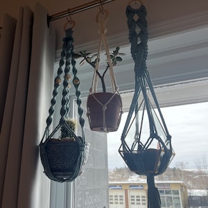 atopo Fioriera in macramè, 3 pezzi, in corda di cotone, per piante, per interni ed esterni, balconi, decorazione da parete, 90 cm