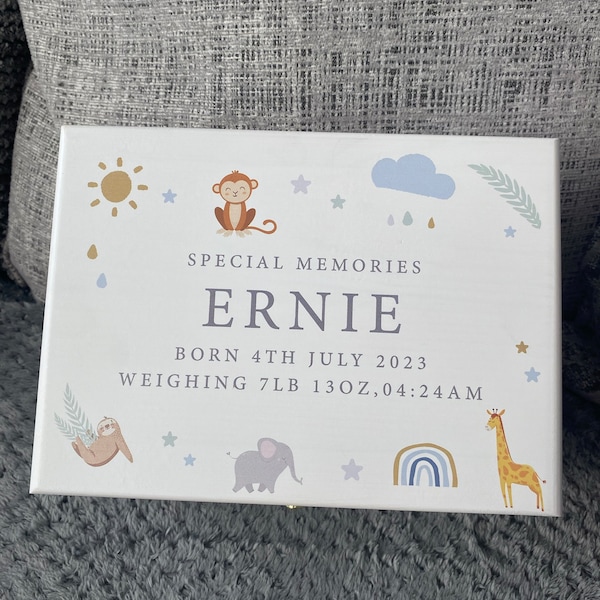 Personalised Safari Animals White Wooden Keepsake Box - Etsy