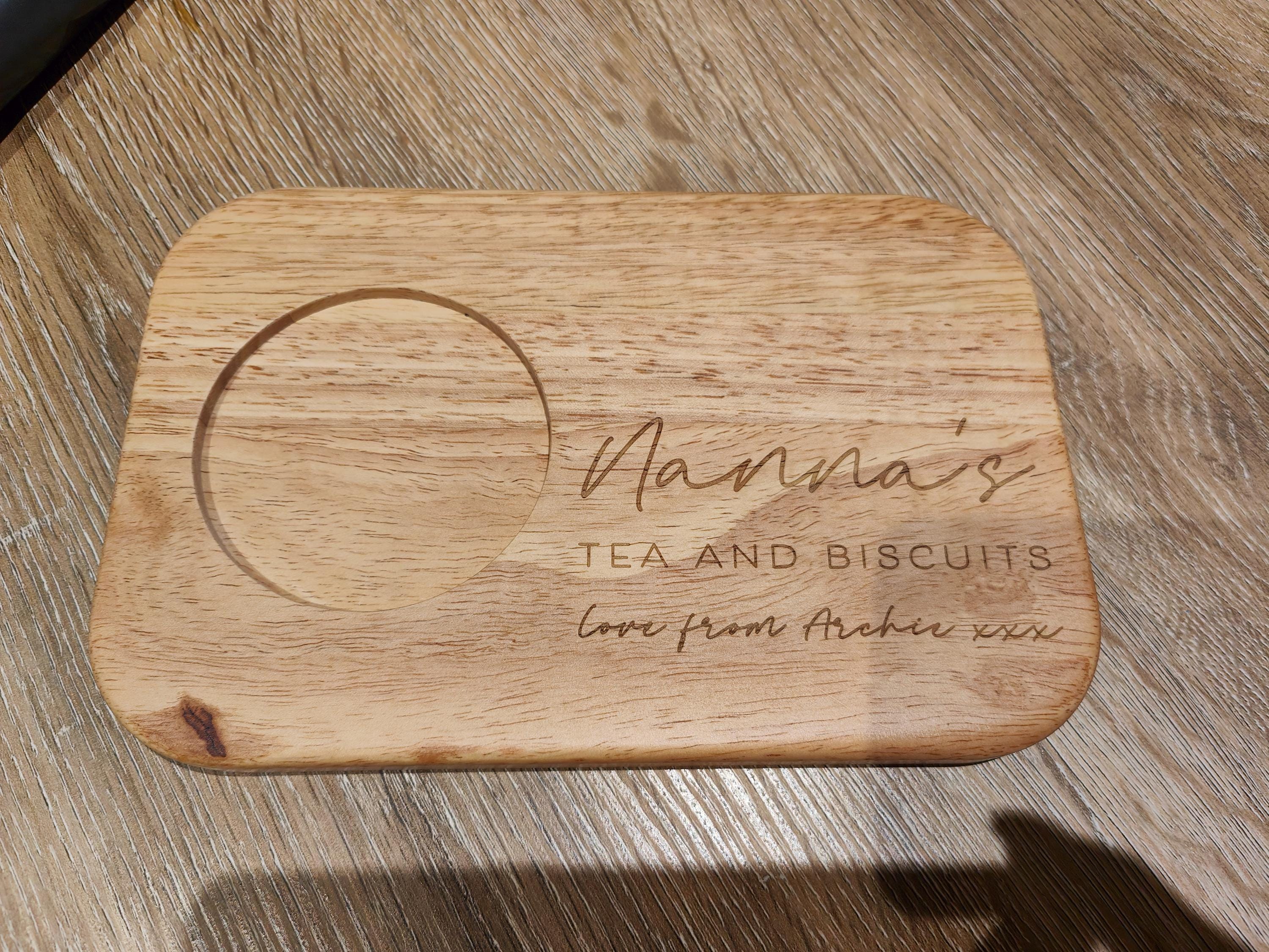 Personalized Custom Engraved Wooden Tea & Biscuit Board Serving Board Novelty Gift Birthday Valentines Housewarming Wedding Christmas