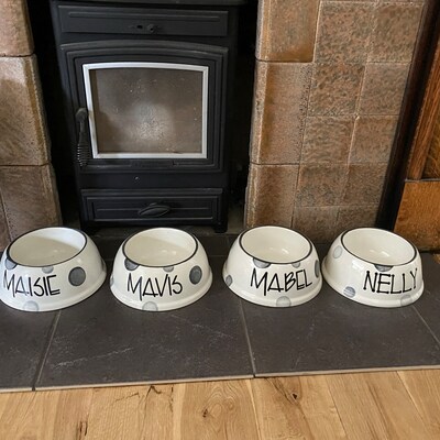 Medium Slanted Dog Food Bowl - Hand Painted Personalized Ceramic Feeder (Dishwasher Safe)