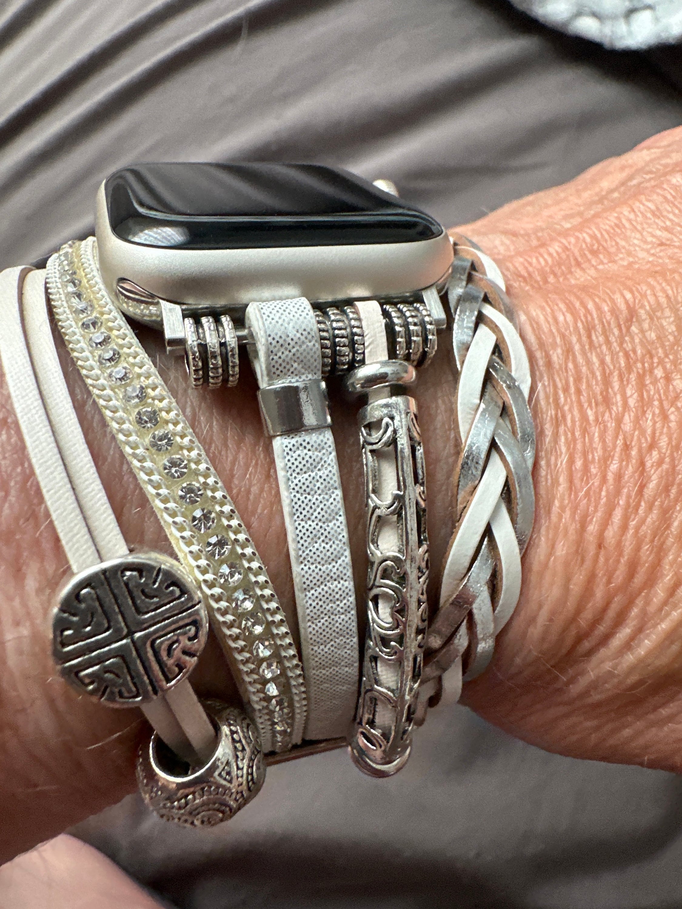 Leather Band Apple Watch Band 38mm 40mm 41mm 42mm 44mm 45mm 49mm Women, Multilayer Boho Bead Wrap Weave Leather Strap for iWatch Band Series