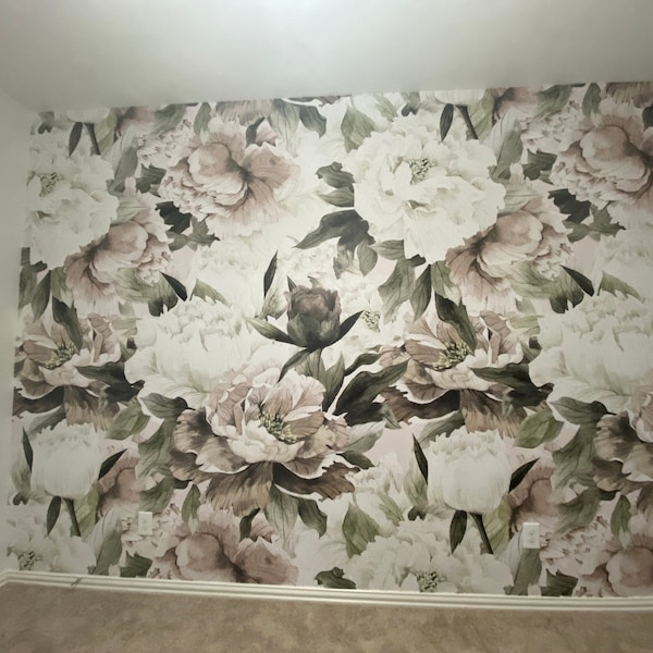 Vintage Roses and Peonies Peel and Stick Wallpaper | Removable ...