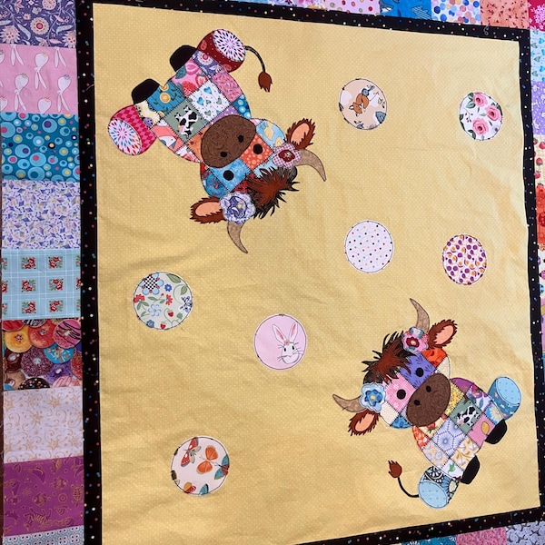 Patchwork Cow Pattern Patchwork Highland Cow Quilt Pattern: Applique Baby Blanket (PDF ...