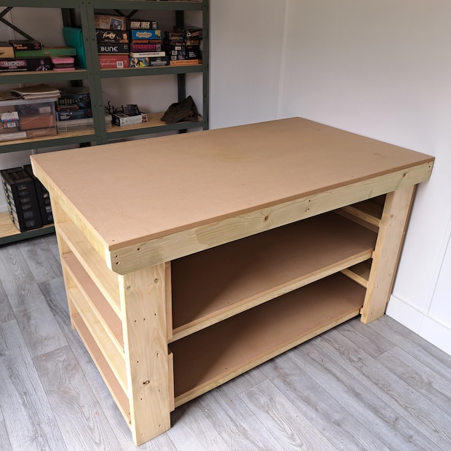 Wooden Mdf Top Workbench With Extra Shelving, 3Ft(90Cm) Depth, 7Ft(210Cm) Length
