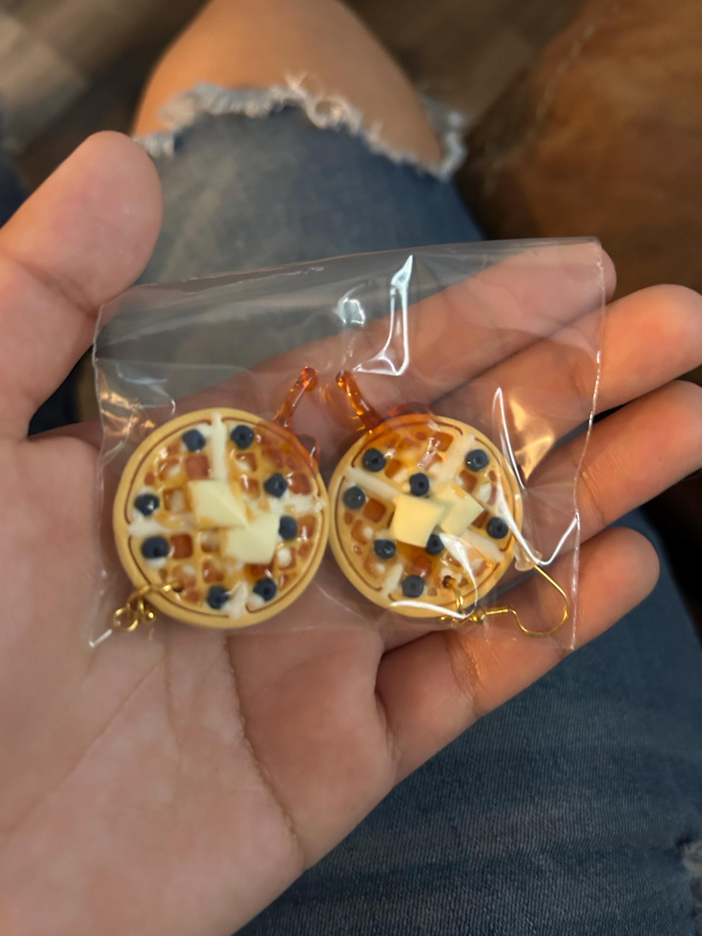 Waffle earrings,  Blueberry waffle earrings, butter waffle earrings
