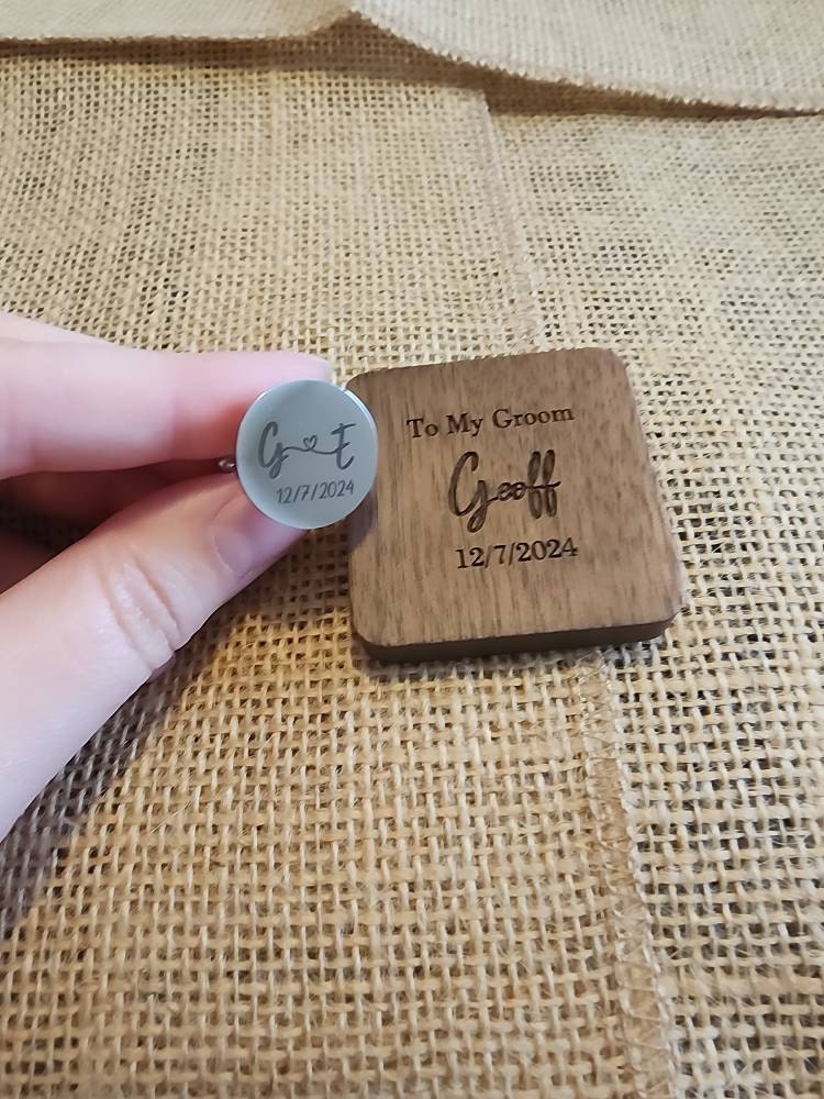Custom Metal Cufflinks - Engraved Box Optional, Wedding Day Cuff links for Groom Dad Father of the Bride gift, Anniversary Gift for Husband