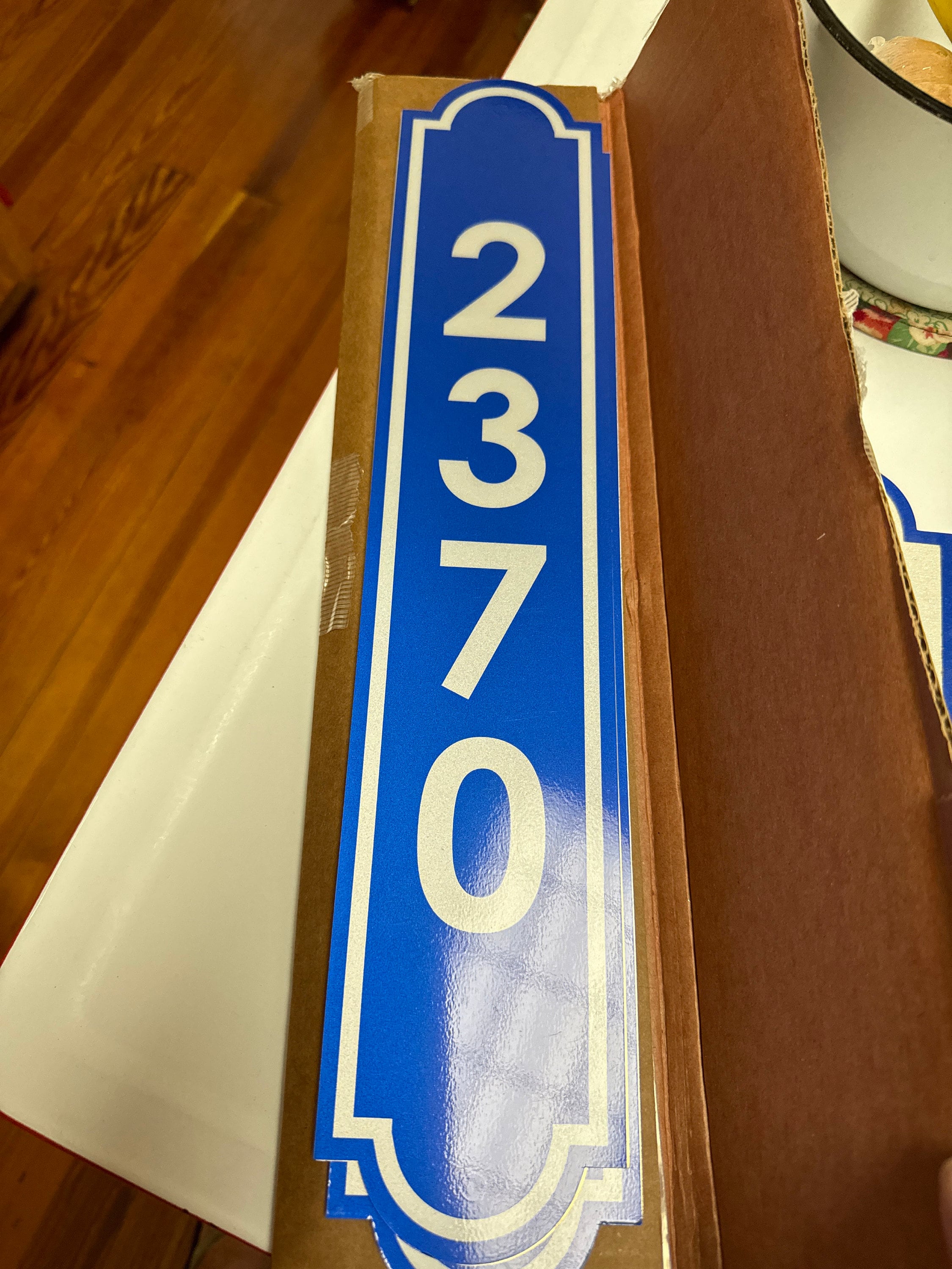 Pair of Aluminum Reflective House Numbers Address Signs for Mailbox Post and Street Address Display. Large, easy to read number plaques.