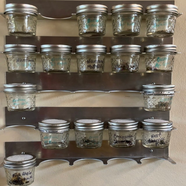 Mason Jar Organizer, Mason Jars Rack for Food Storage, Canning Jar Holder  Under Kitchen Cabinet, Mason Spice Jars Hanger Brackets for 4oz, 8oz, 12oz