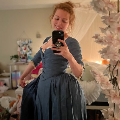 18th Century Dress in Steel Blue Linen, Genuine Outlander Dress ...