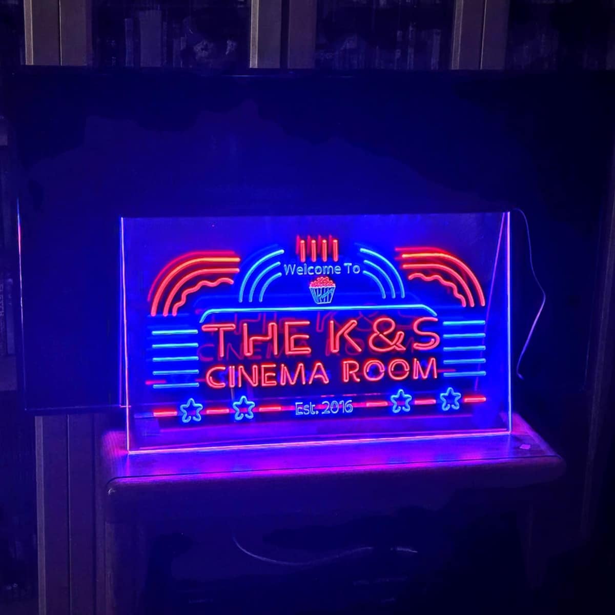 Personalized Your Name Custom Home Theater Cinema Established Year Dual Color LED Neon Sign