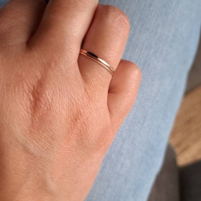 9ct Gold Wavy Square Stacking Ring - Solid Recycled Gold, UK Handmade, Midi Band, 1mm Width 12 thumbnail image