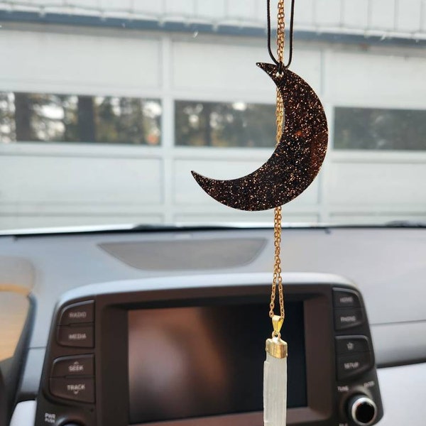 Shimmer Black Moon, Glitter Moon, Moon Charm, Moon Rearview Mirror ...